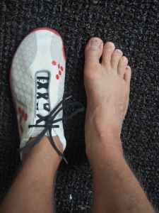 Vivobarefoot Evo original red white barefoot shoe and bare foot
